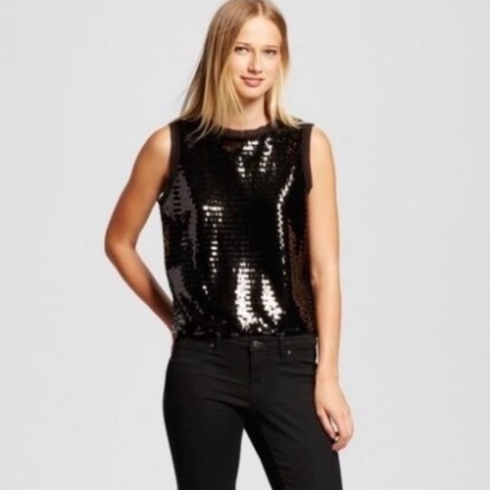 ✨ Who What Wear Black Sequin Sleeveless Top – Size L (NWT) ✨